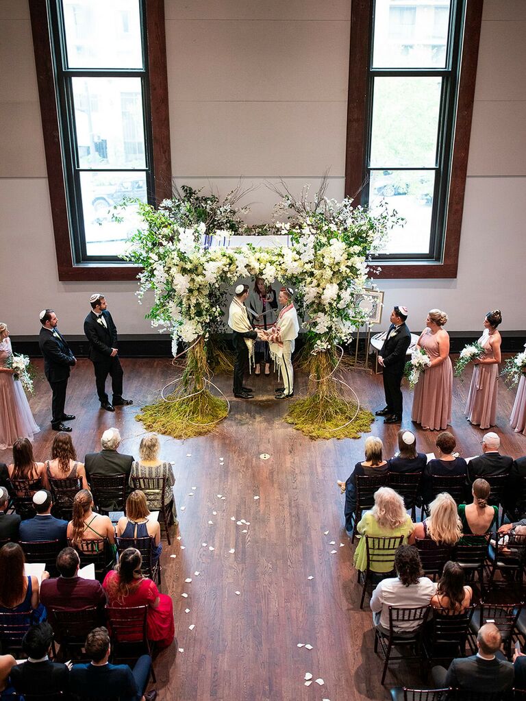 Couple gets married in a religious institution. 