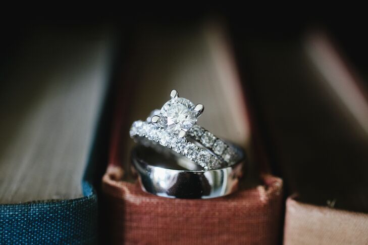 Laura's elegant, sparkly Tacori diamond engagement ring and stunning diamond and silver wedding band complements Joseph's simple silver Tacori wedding band perfectly. So classic and gorgeous!