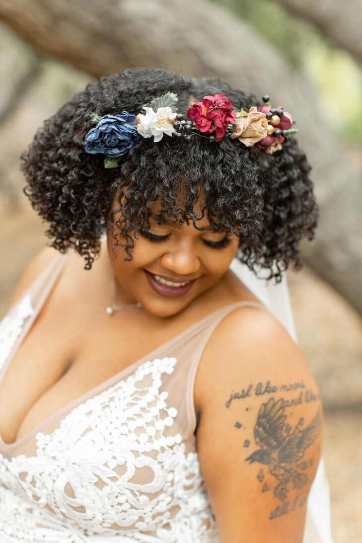 Bride with Faux Flowers in Her Hair