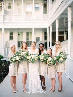 Blush Knee-Length Bridesmaid Dresses