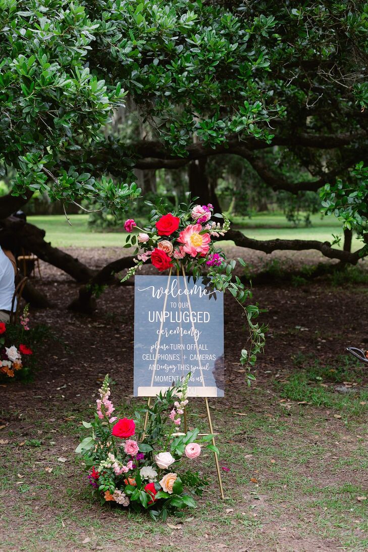 Acrylic Unplugged Ceremony Sign at the Tree of Life in Audubon Park in New Orleans