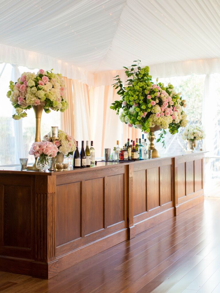 Wooden bar top for indoor-outdoor wedding