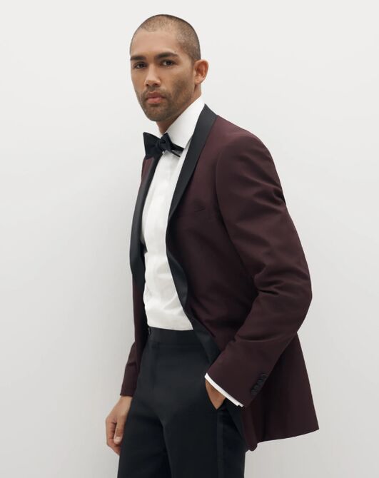 Suit Shop Men's Burgundy Shawl Lapel Tuxedo Tuxedo - 2