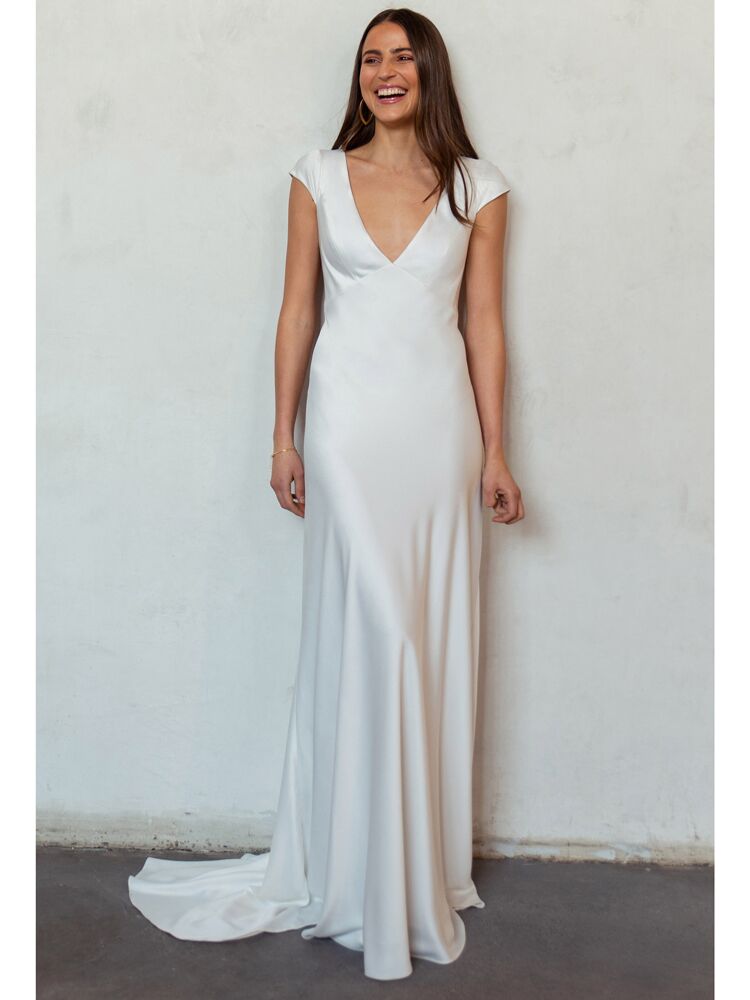 Jenny Yoo Little White Dress satin dress with cap sleeves