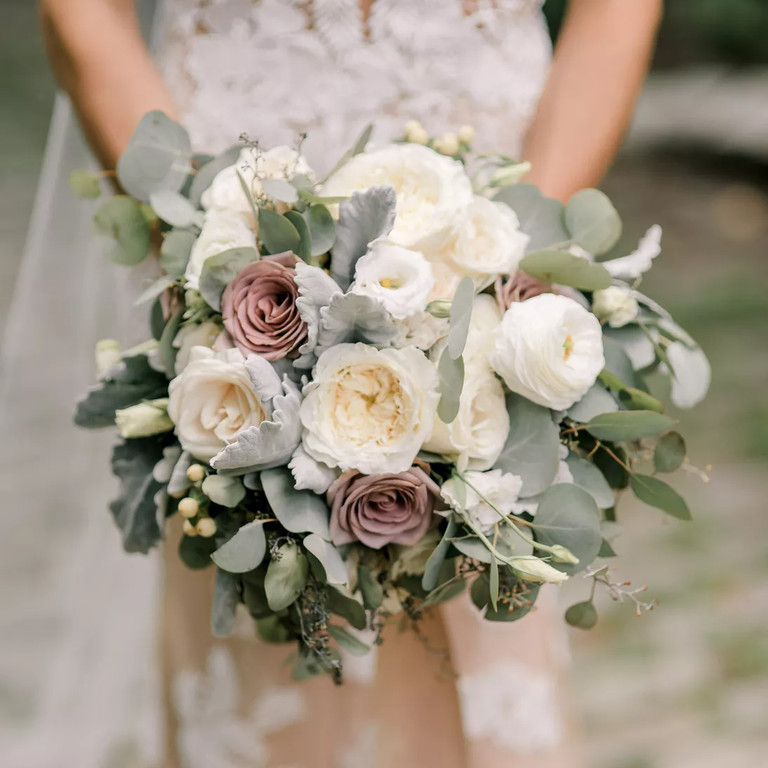 white vintage eucalyptus wedding bouquet