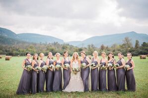 Floor-Length Charcoal Bridesmaid Gowns
