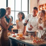 Group of friends at engagement party.