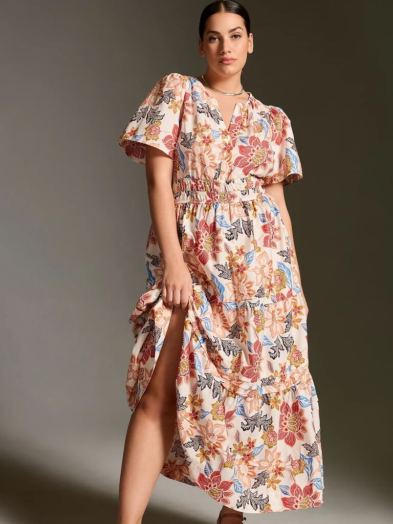 Printed maxi dress for a summer wedding. 