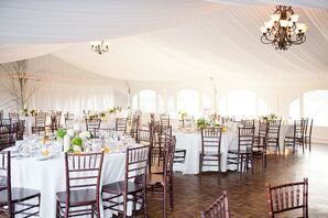 Bright White Reception Room, Brown Chiavari Chairs