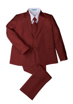 Little Tuxedos "Mason" Kids Burgundy Suit (5-Piece Set) Flower Girl Dress and Ring Bearer Outfit