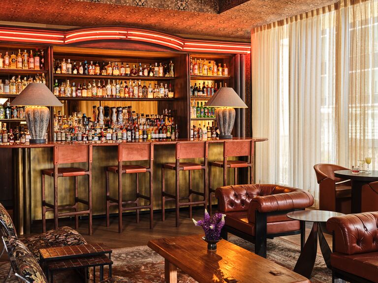 Indoor bar and reception space at The Austin Proper Hotel wedding venue in Austin, Texas