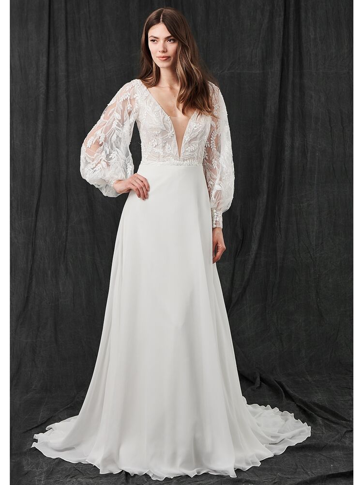 Kelly Faetanini ball gown with long puff sleeves