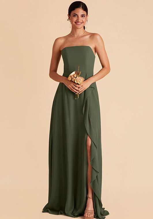 Birdy Grey Winnie Chiffon Dress in Olive Strapless Bridesmaid Dress - 3