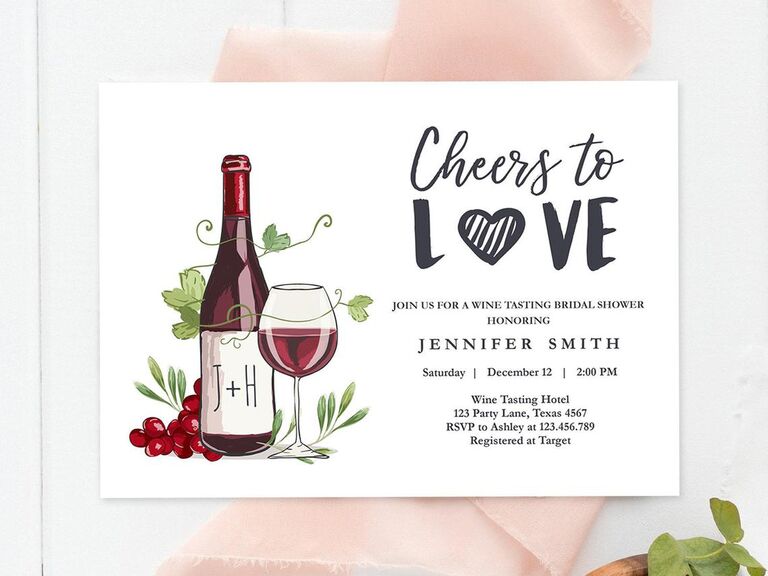 Cheers to Love wine themed wedding shower invitation