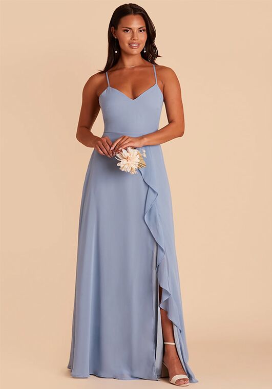 Birdy Grey Theresa Dress in Chiffon Dusty Blue V-Neck Bridesmaid Dress - 2