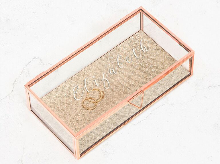 Rectangular glass and rose gold jewelry box junior bridesmaid box