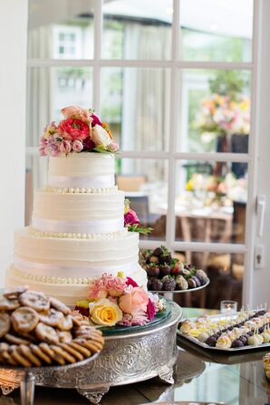 Four-Tier White and Ivory Buttercream Wedding Cake