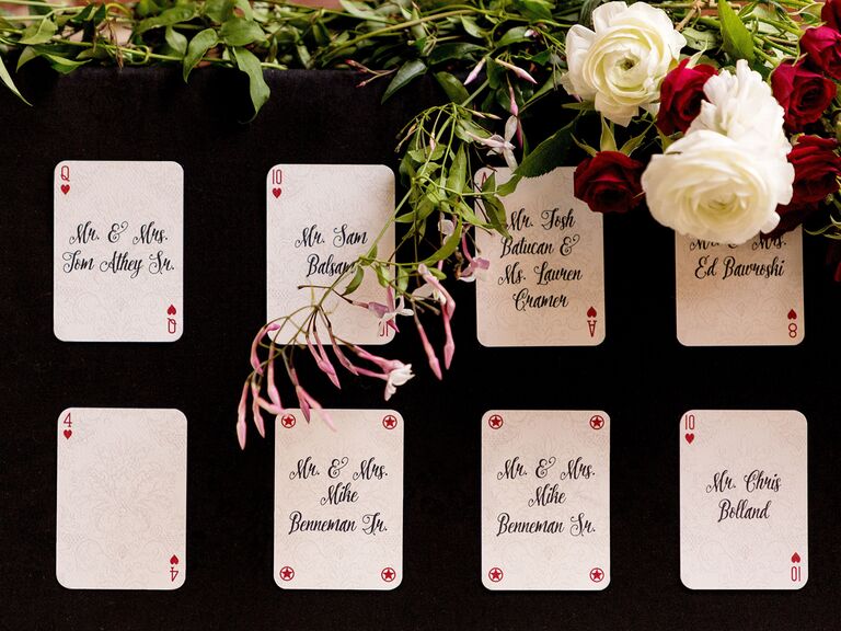alice in wonderland wedding ideas playing card escort cards