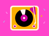 Colorful illustration of a record player and musical notes