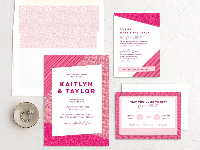 vibrant pink patterned wedding invitations