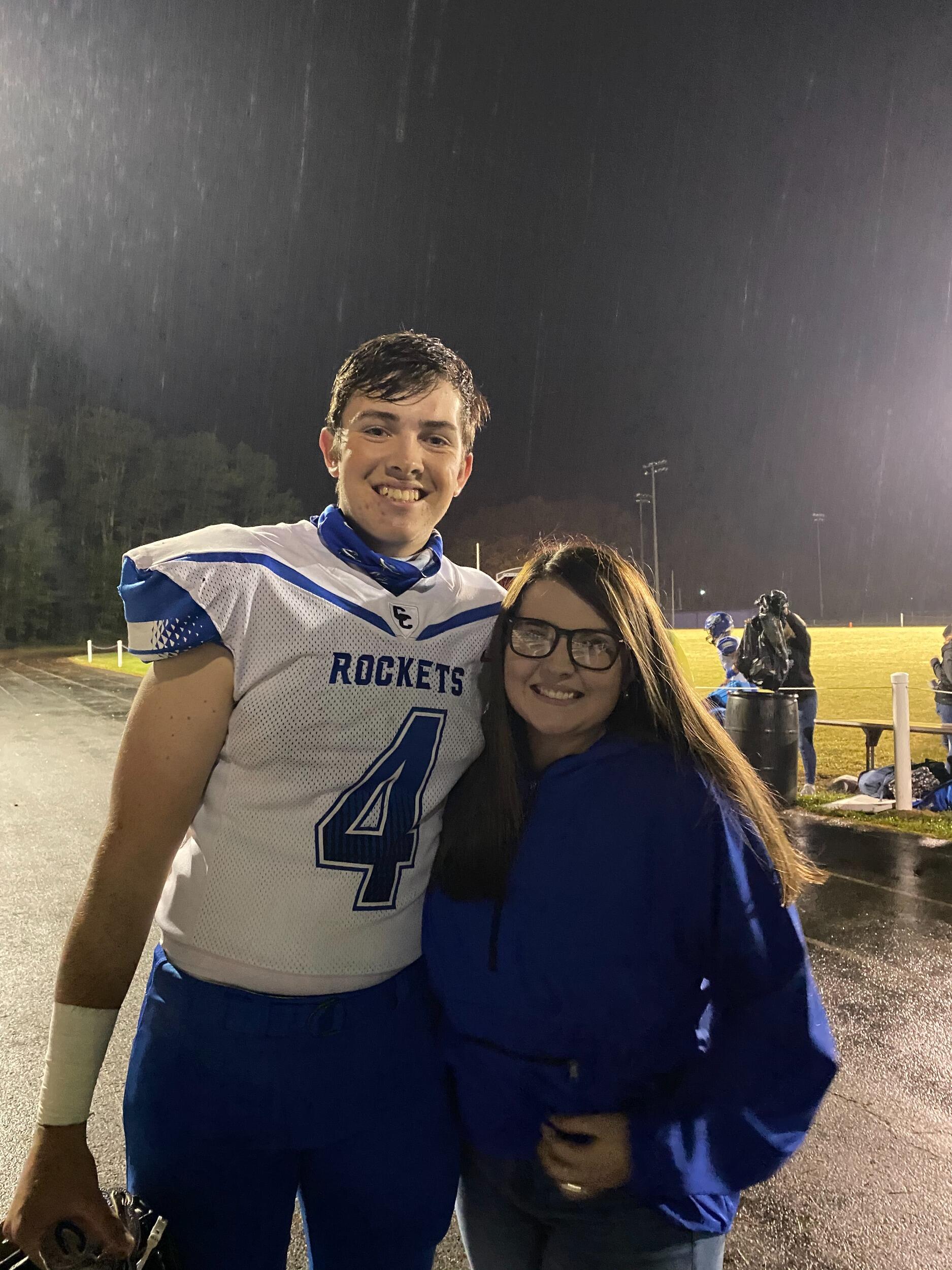 After a year of trying to get Kenlee to hangout with him, she finally gave in and she and Maddox just clicked. This was their first picture together after a football game his junior and her senior year of high school! 