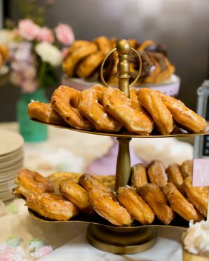 Glazed Doughnut Desserts on Gold Tiers