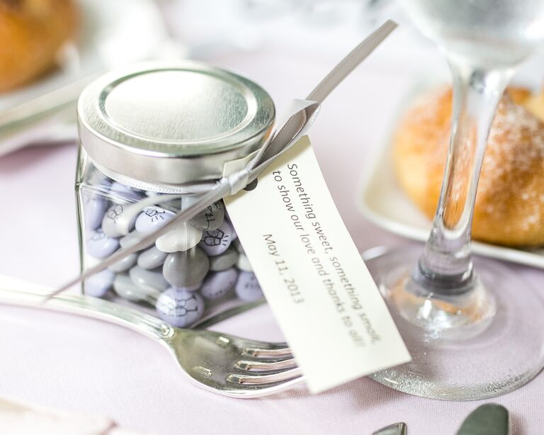 Purple M&M's wedding favor