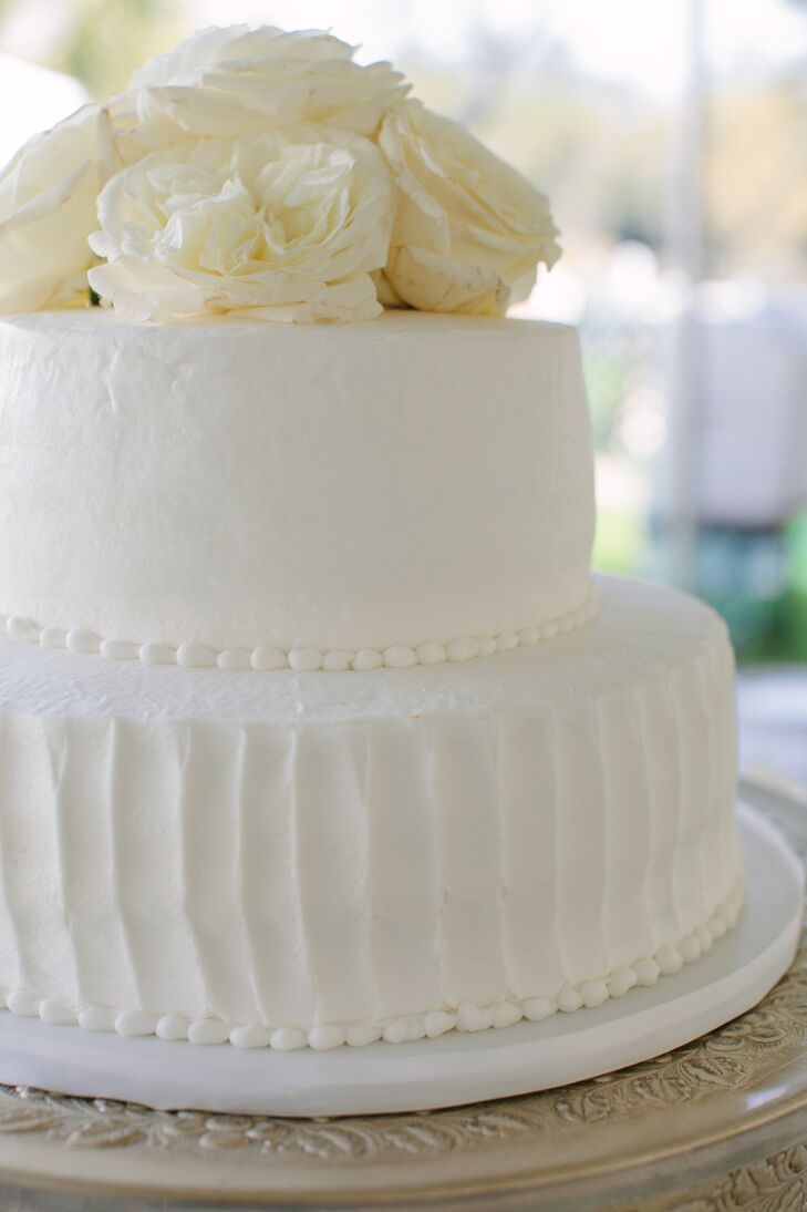 Tiered White Wedding Cake with Garden Roses