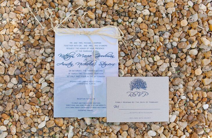 For a custom touch, the couple’s stationery was designed by one of Katelyns’ bridesmaids. Their invitations included an engagement photo taken by another friend.
