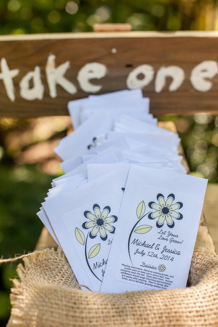 Wedding programs were printed on white paper with a blue and yellow flower design.
