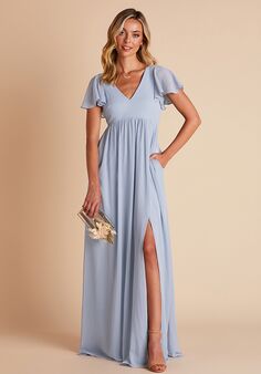 Birdy Grey Hannah Empire in Dusty Blue V-Neck Bridesmaid Dress