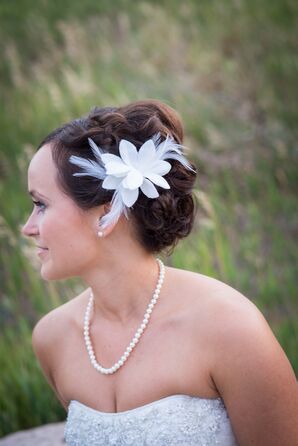 White Fabric Stephanotis and Feather Hair Accessory
