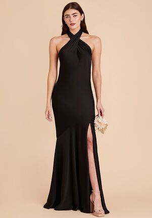 Birdy Grey Stephanie Matte Satin Dress in Black Halter Bridesmaid Dress