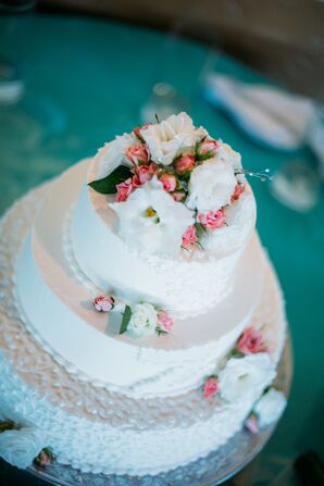 Flower-Decorated White Wedding Cake