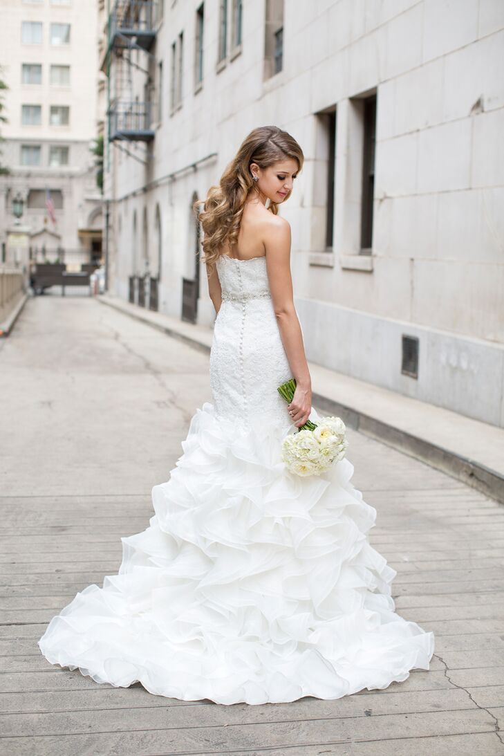 Bride Wearing Ivory Pronovias Wedding Dress