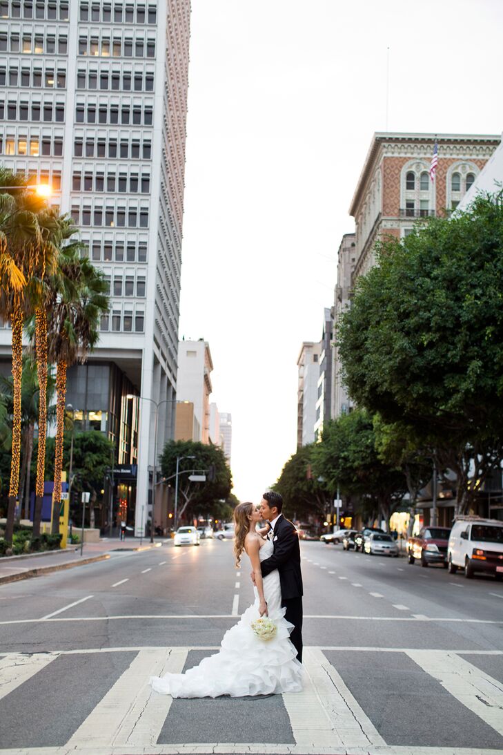 Married Couple Kissing in Downtown Los Angeles