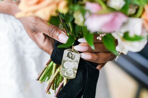Bouquet Wrapped With Picture of Bride's Father