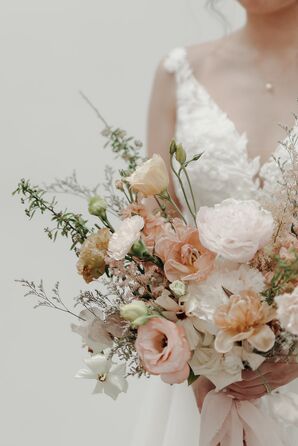 Bride Carrying a Pastel Bouquet Inspired By Marie Antoinette, Pink and White Flowers