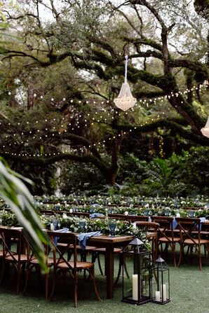 Wedding Reception With Cross-Back Chairs at Villa Woodbine in Miami, Florida