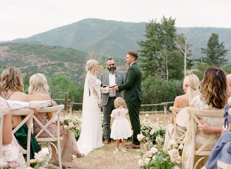 Wedding ceremony with mountain backdrop