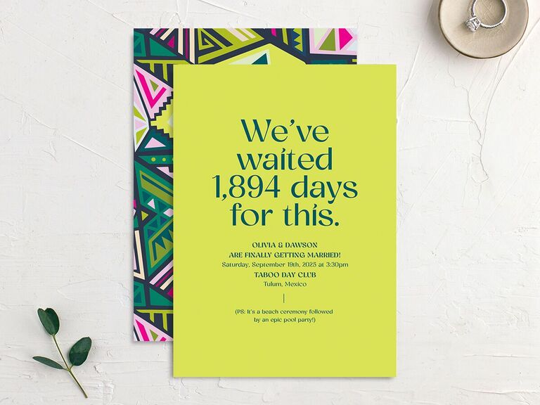 Geometric print wedding invitation design budget friendly 
