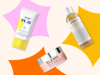Collage graphic of editors' favorite skincare products