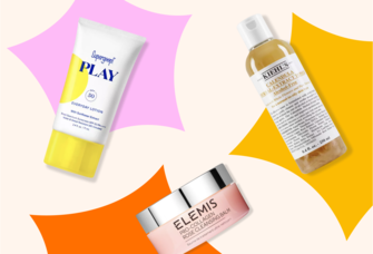 Collage graphic of editors' favorite skincare products
