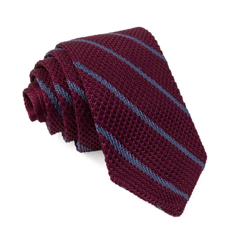 Striped Pointed Tip Knit Burgundy and blue striped Tie for navy wedding suits