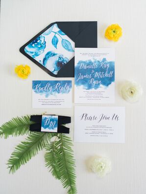Blue and White Watercolor Custom Wedding Invitation