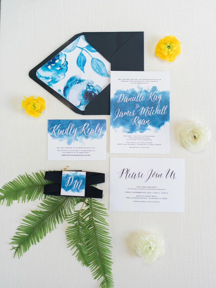Blue and White Watercolor Custom Wedding Invitation