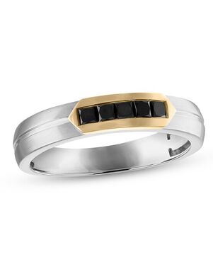 Kay Jewelers Men's Black Diamond Wedding Band 1/3 ct tw Square-cut 10K Two-Tone Gold White Gold Wedding Ring