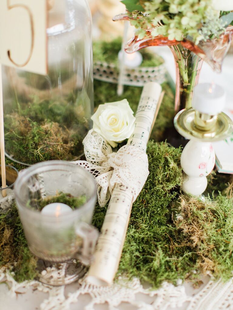 Music sheet wedding table centerpiece.