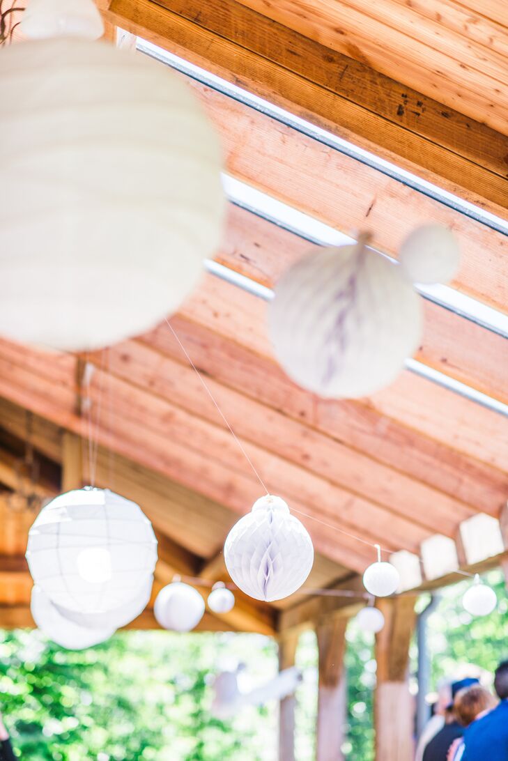 The ceiling of the patio where the festivities took place was strung with hanging paper lanterns and honeycomb balls as a whimsical touch.