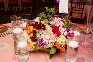 Bright Hydrangea and Rose Centerpiece